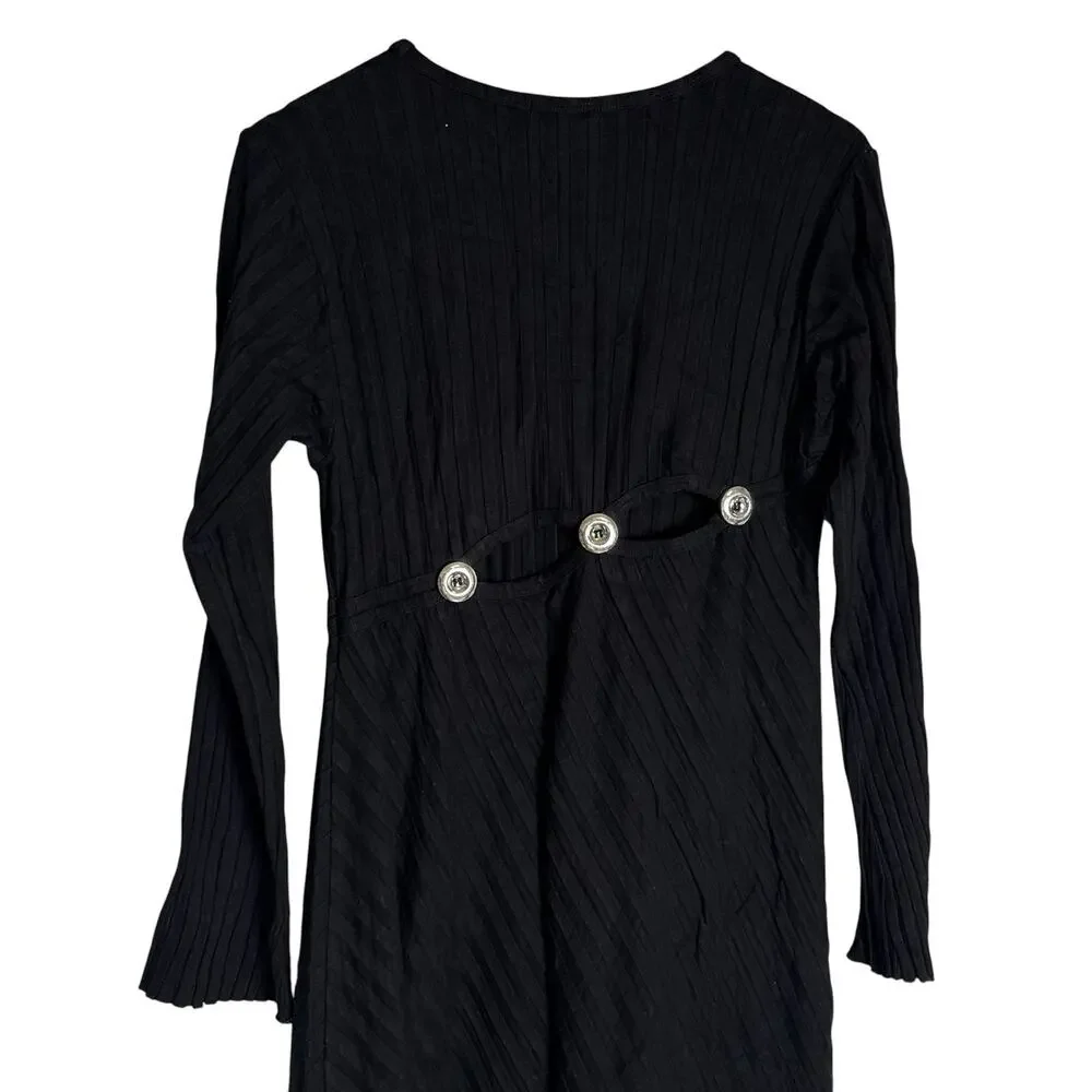 Simon Miller Simm Black Long Sleeve Asymmetric Cut Out Sweater Maxi Dress XL - Picture 11 of 13